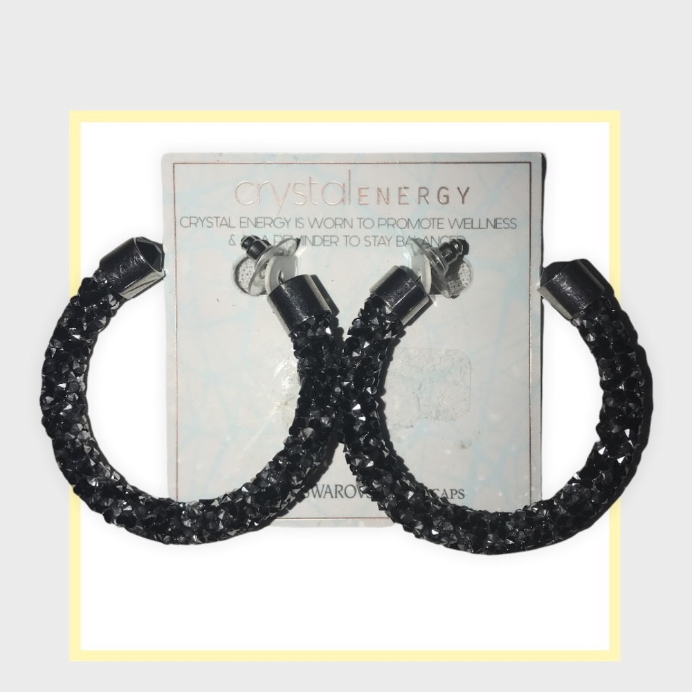 CRYSTAL ENERGY Hoop Earrings with Swarovski End Caps NWT